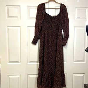 NWT Betsey Johnson black floral smocked maxi peasant dress off the shoulder XL